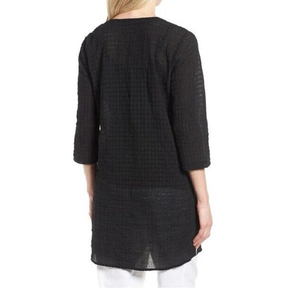 Eileen Fisher Sz XS Black Grid Texture Organic Cotton Voile Tunic Top $218 RARE - Picture 4 of 12